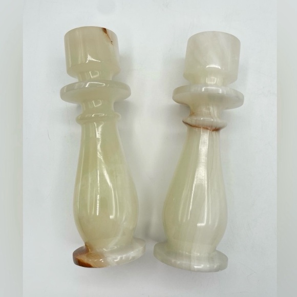 6” White Alabaster Taper Candle Holders - Set of 2 - Picture 2 of 4